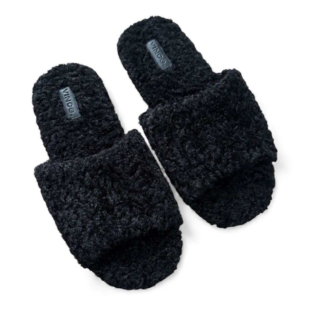 Vince Kalina Shearling Slipper Slide Sandal Black Sz 10